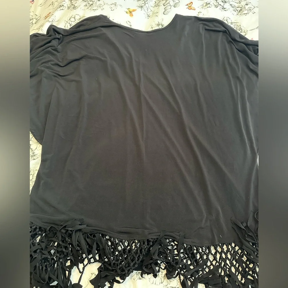Black Women's Top with Fringe Hem
